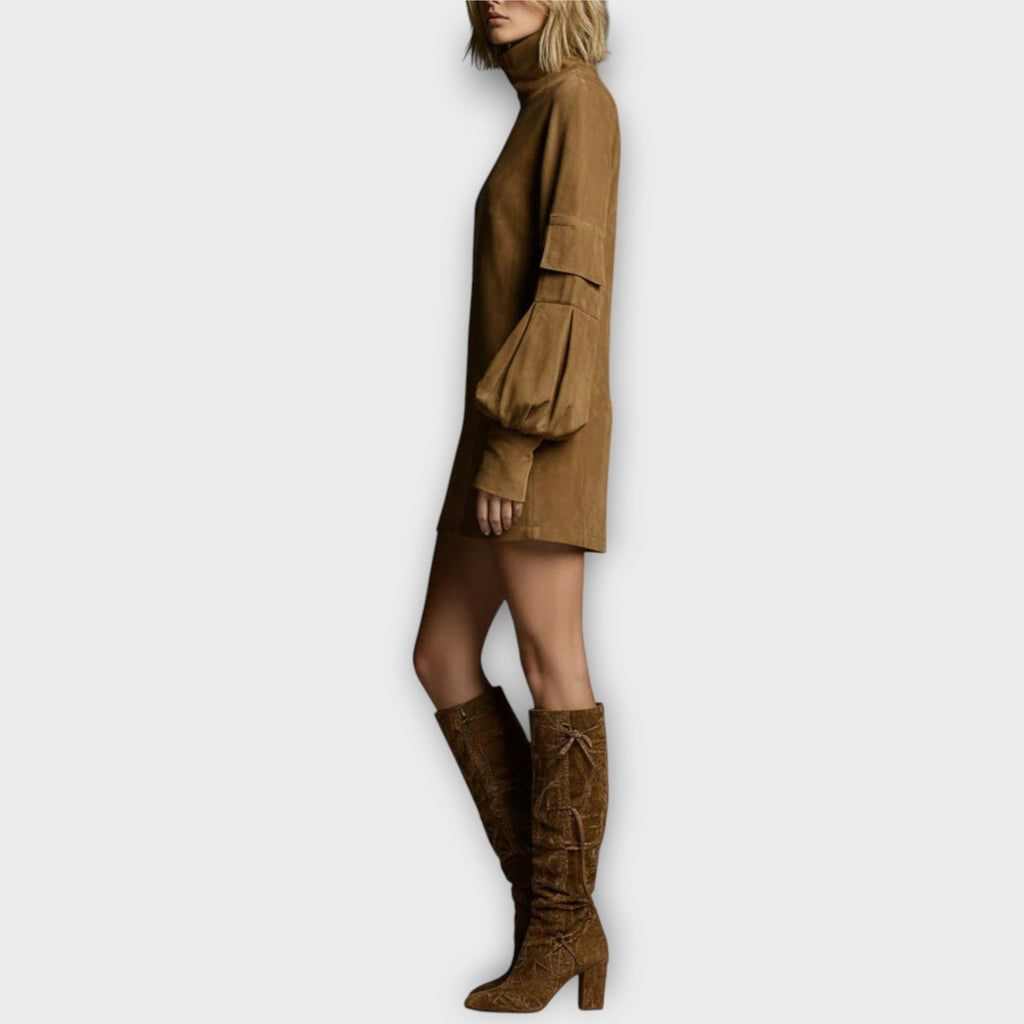 Vintage Suede Turtleneck Mini Dress
