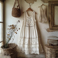 Vintage Lace Linen Blend Midi Dress