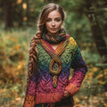 Women's Irish Celtic Knotted Color Gradient Design V Neck Sweater