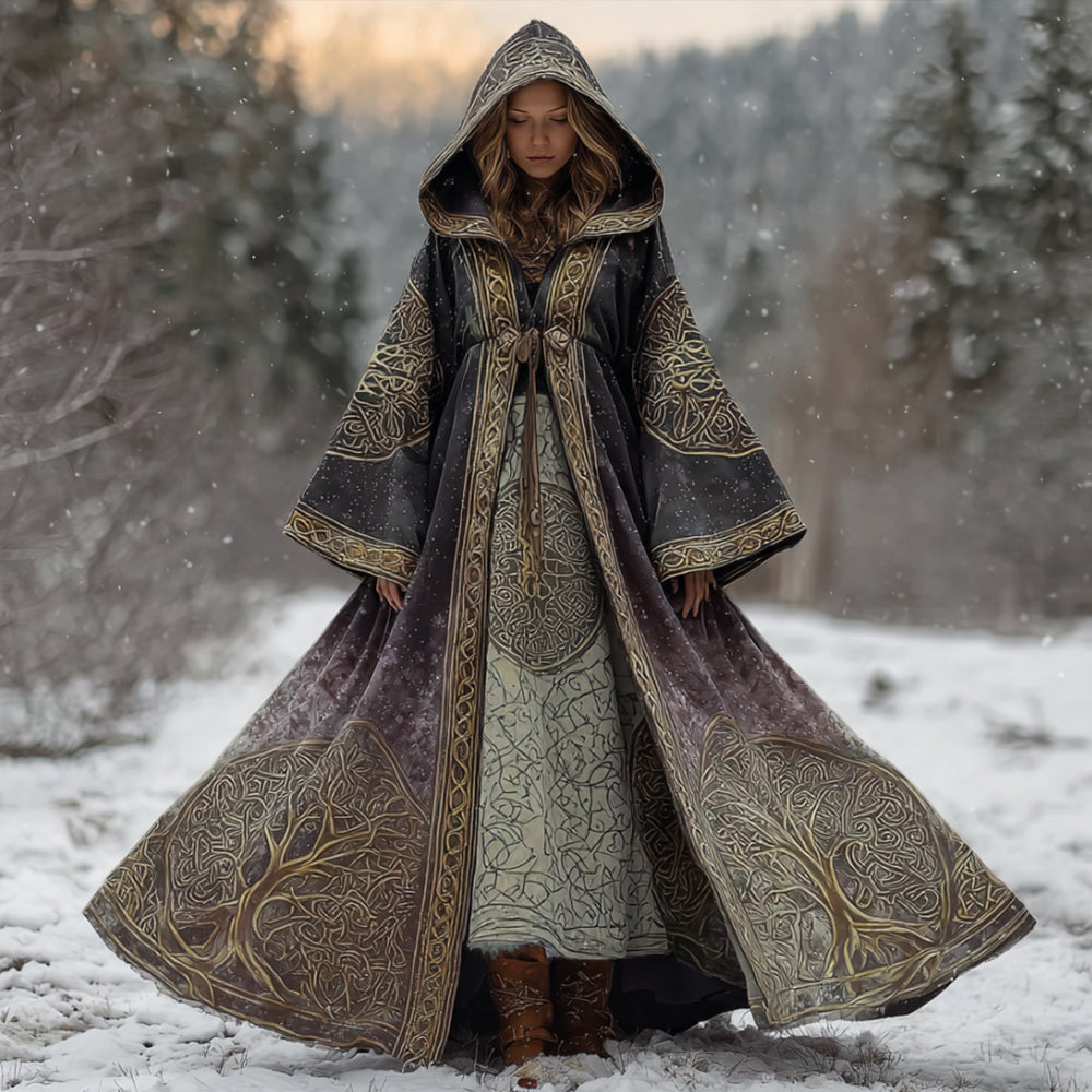 Women's Viking Tree Of Life Tie Dye Long Cloak