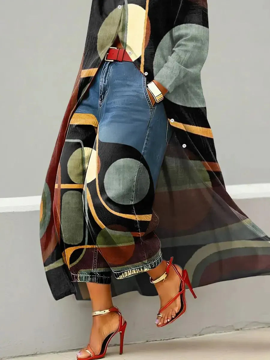 Women's Retro Geometric Art Print Casual Loose Wide-leg Denim Pants