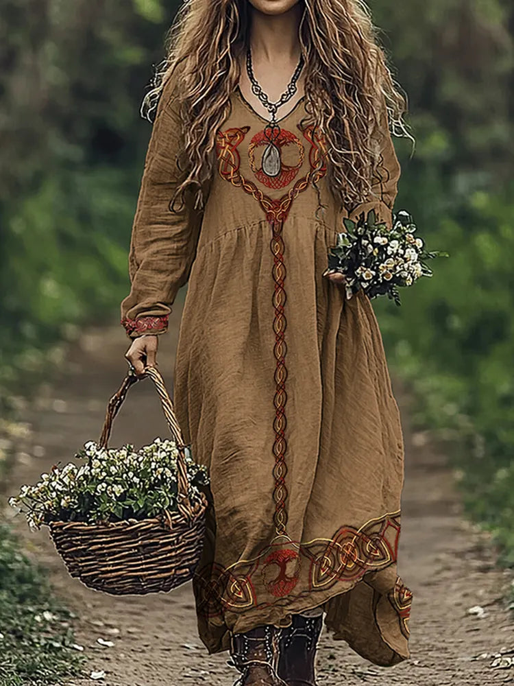 Vintage Celtic Viking Tree Of Life Linen Dress
