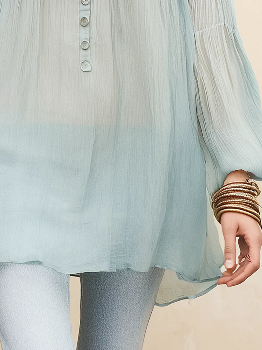 Soft Light Blue Sheer Button Blouse