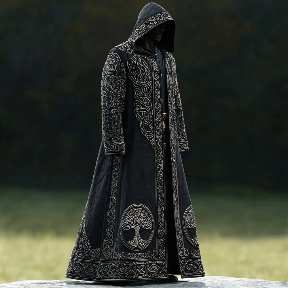 Viking Tree Of Life & Celtic Knot Pattern Men's Hooded Maxi Robe