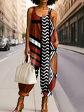 Women's Fashionable Retro Geometric Stripes Print Casual Jumpsuit