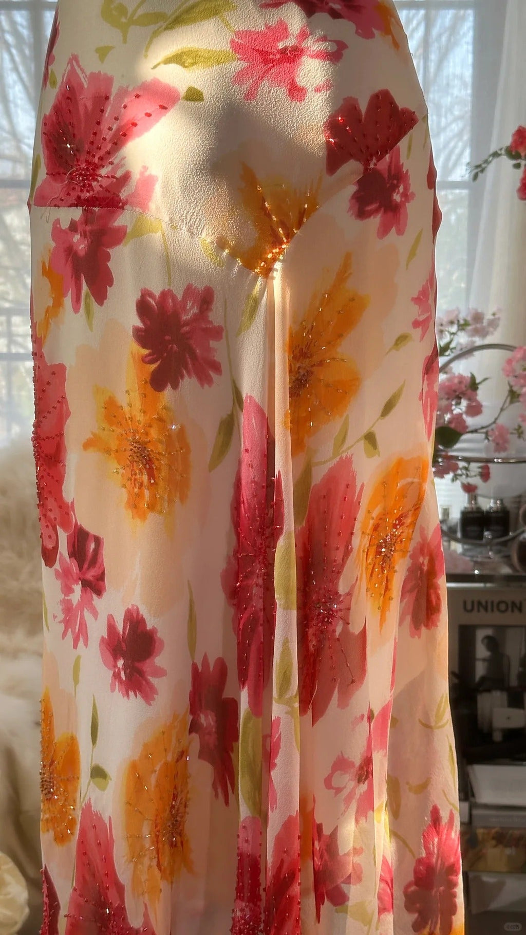 Colorful Romantic Floral Elegant Fashion Exquisite Beaded Long Chiffon Ball Dress Evening Dress Party Dress Valentine's Day Date Dress Wedding Guest Dress 4007