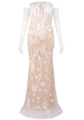Strapless Floral Lace Sequin Maxi Dress White Nude