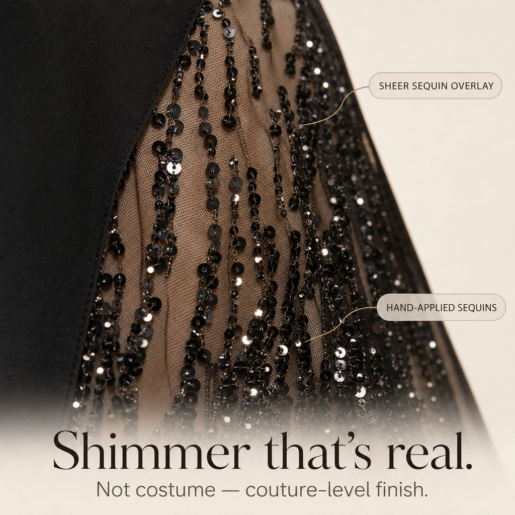Soirée – Sequin Slit Maxi Dress with Convertible Square Neck