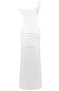 One Shoulder Corset Draped Maxi Dress White