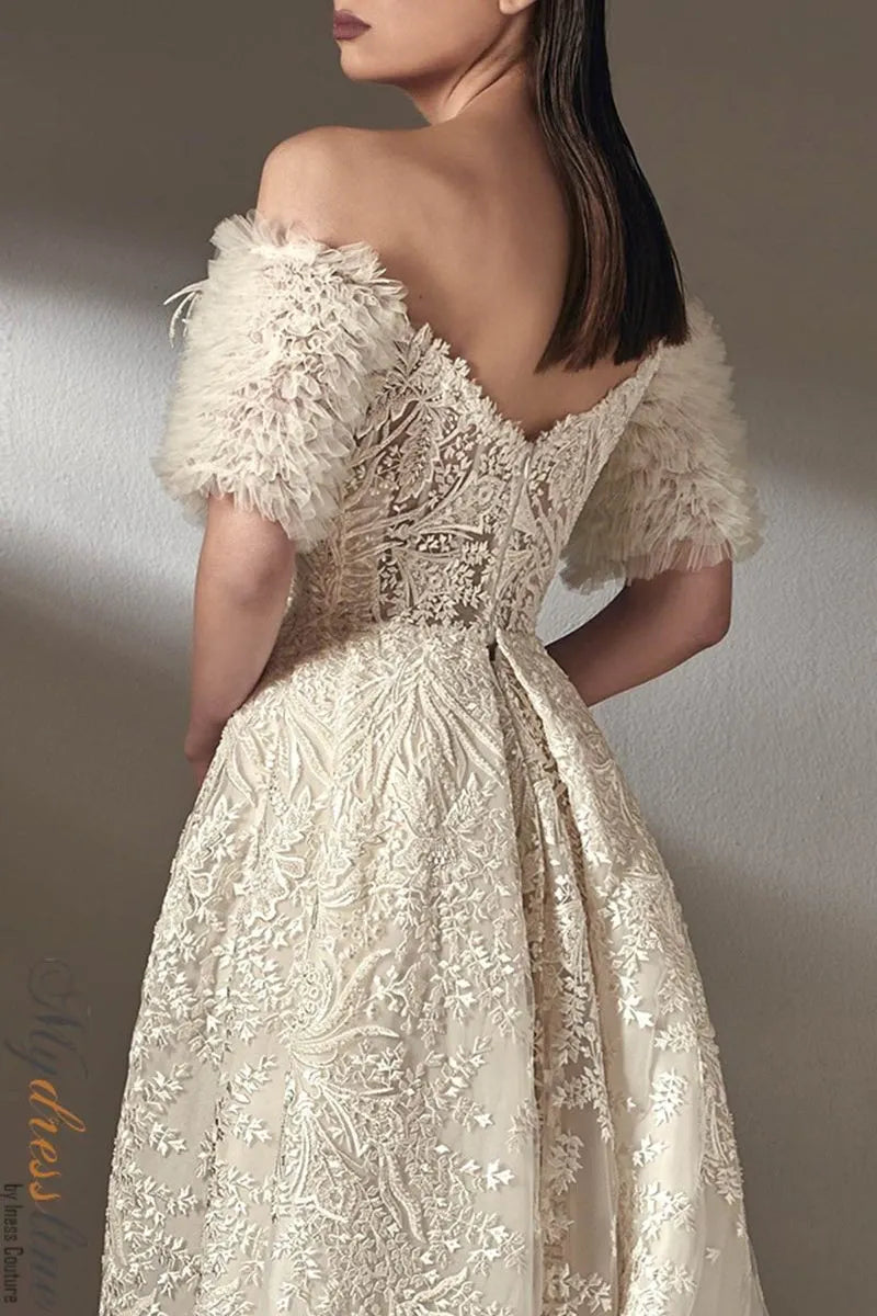 MNM Couture K3881 short sleeves stunningly beautiful embroidery maxi dress