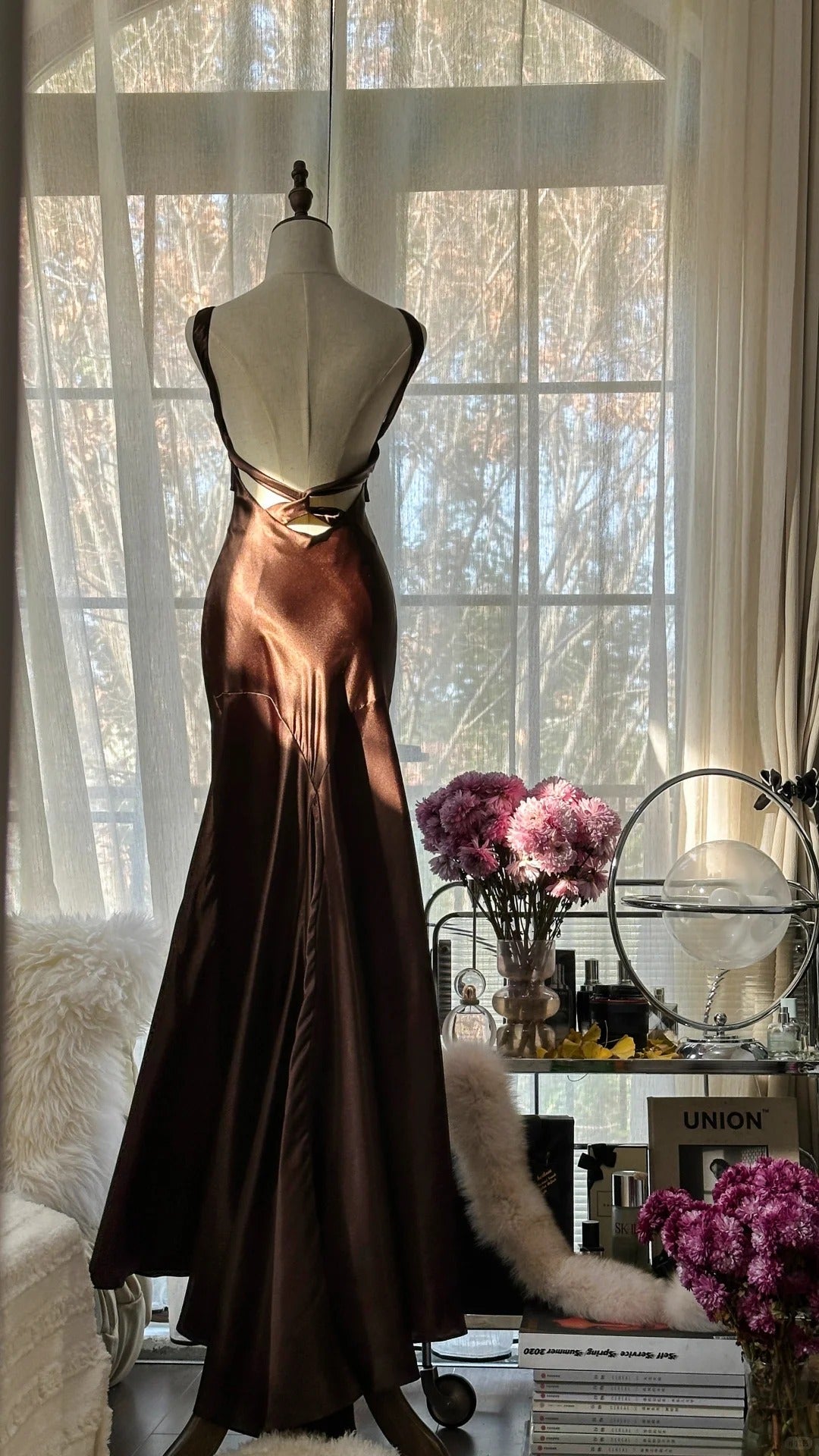 Brown Vintage Chocolate Strapless V-Neck Long Mermaid Slim Satin Ball Gown Evening Dress Birthday Party Dress Prom Dress Wedding Dress 4097