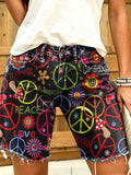 Hippie Peace Love Women's Art Print Casual Denim Shorts