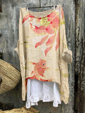 Lotus Flower And Carp Art Linen Blend Flowy Tunic