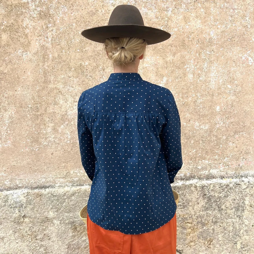 Blouse Small Polka Dots N. 18 - French Vintage Gathered Shirt with Mandarin Collar | Dadihouse