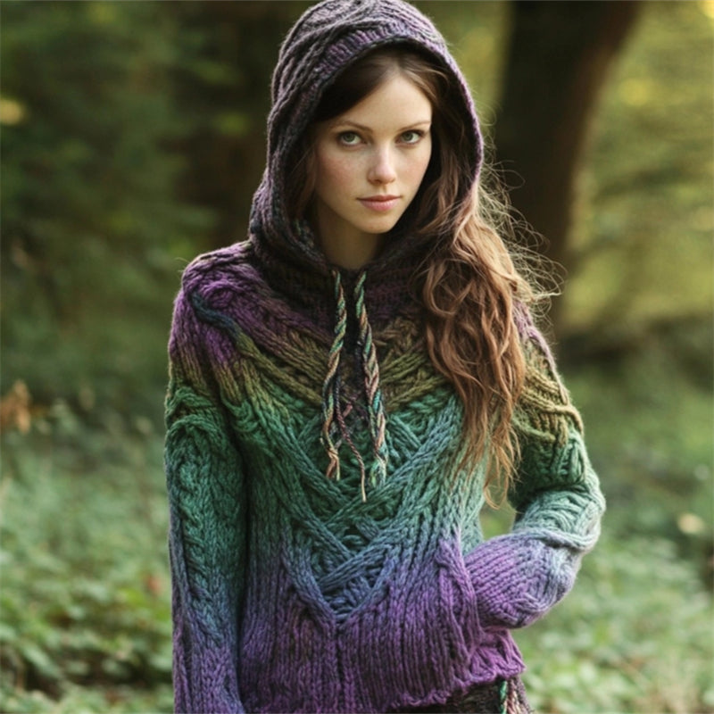 Elf Inspired Mystical Gradient Celtic Cozy Hooded Sweater