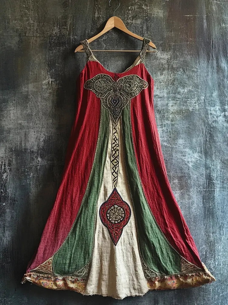 Celtic Totem Printed Vintage Linen Halter Dress
