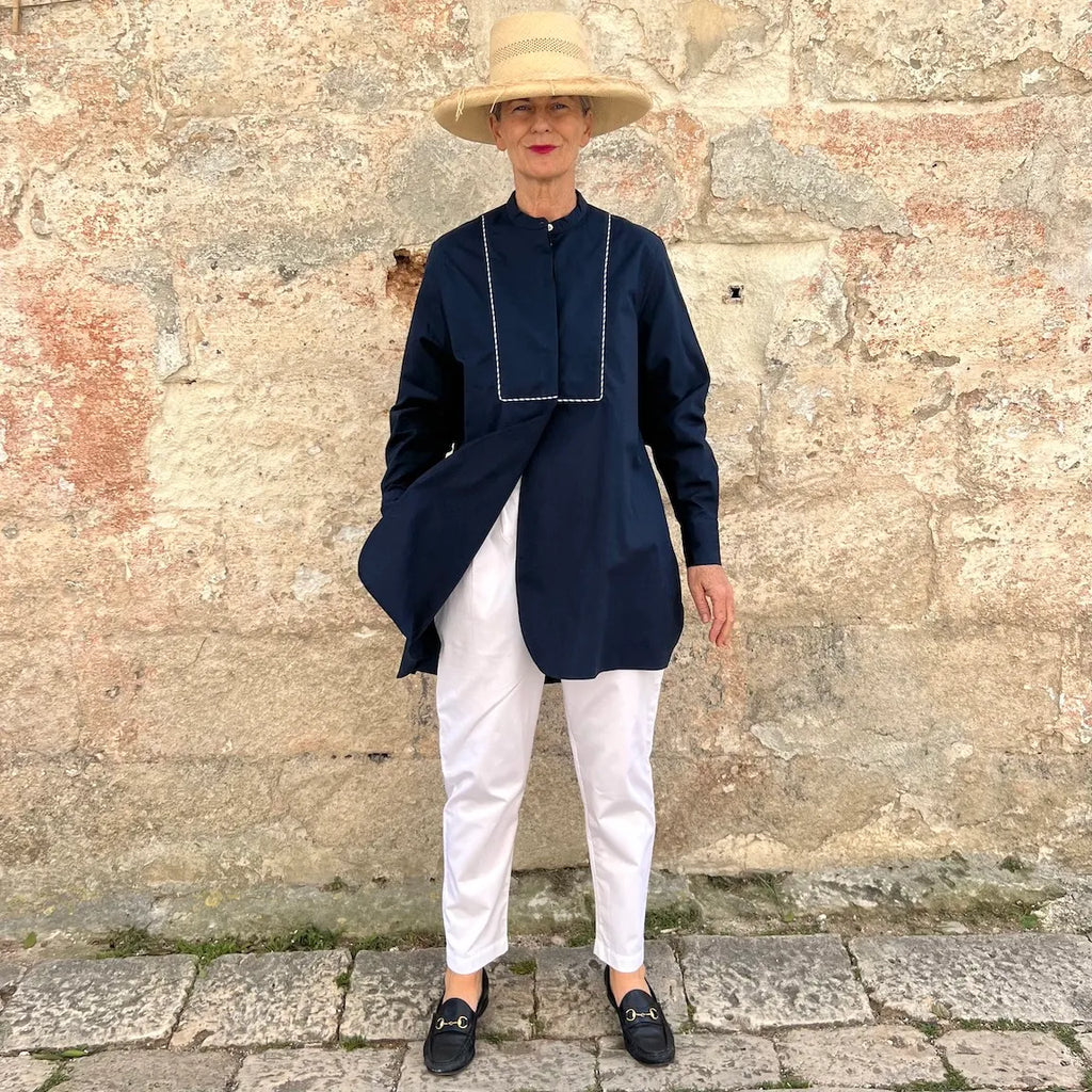 Shirt N. 2 - French Intellectual Embroidered Bib Blouse with Tulip Hem | Dadihouse