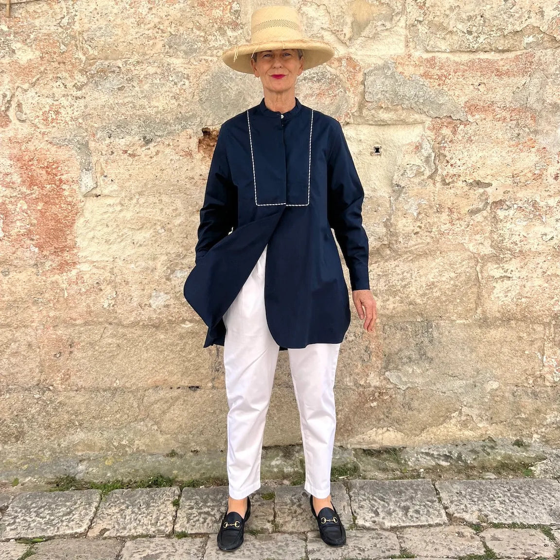 Shirt N. 2 - French Intellectual Embroidered Bib Blouse with Tulip Hem | Dadihouse
