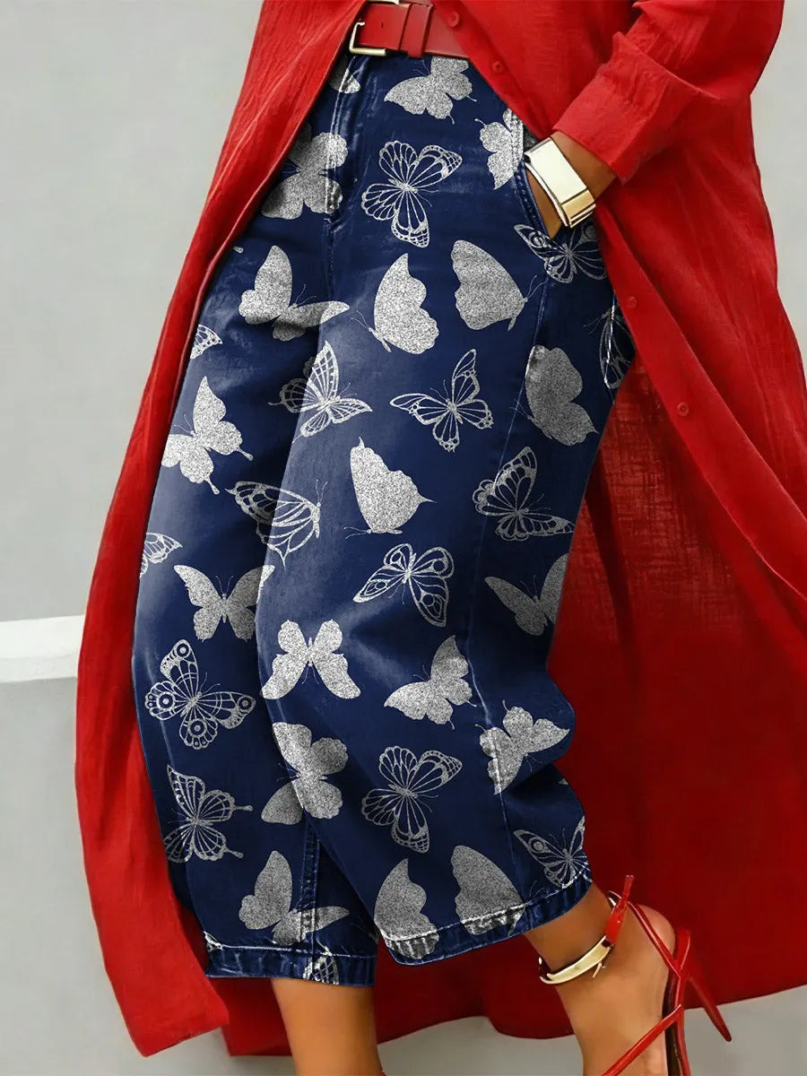 Butterfly Decorative Patterns Women's Casual Jeans