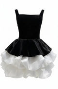 Puff Corset Velvet Dress Black White