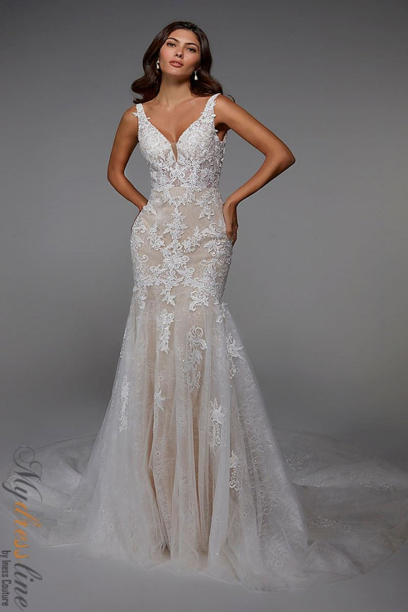 Alyce 7029 elegant lace plunging wedding dress