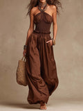 Bohemian Halter Smocked Wide-Leg Jumpsuit