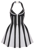 Halter A Line Dress Black White