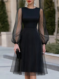 Organza Layered Elegant Long Sleeve Midi Dress