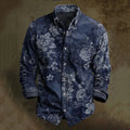 Men's Vintage Floral Art Printed Cozy Long Sleeve Shirt