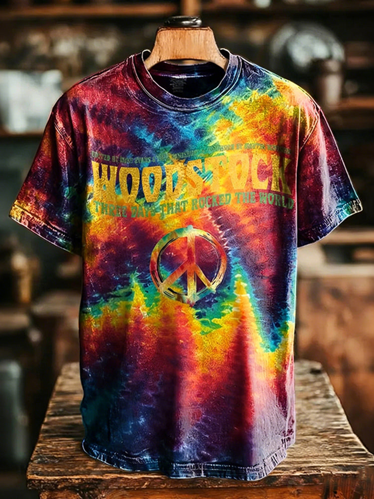 Vintage Tie Dye Woodstock Hippie Art Print Casual T-shirt