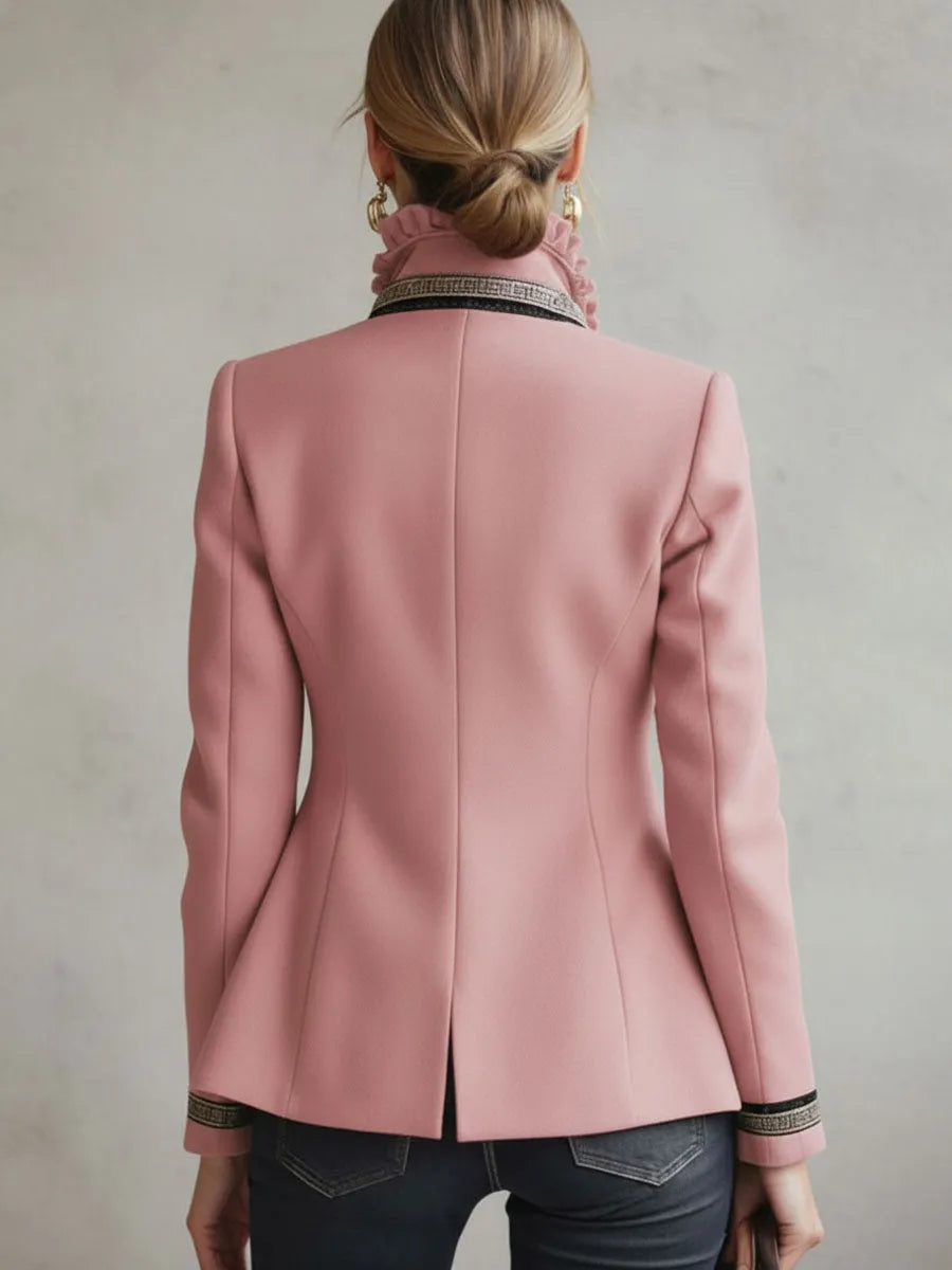 Ruffled Stand-up Collar Single-breasted Rose Embroidered Jacket