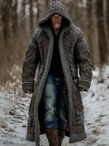 Men's Viking Celtic Knot Art Pocket Mid-length Cardigan Sweater