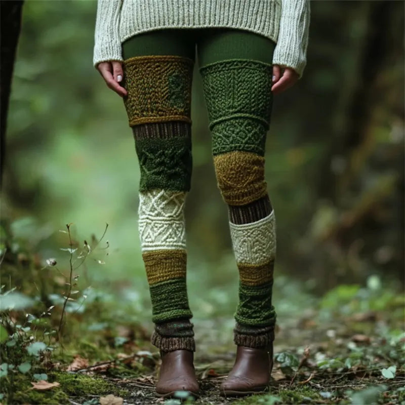 Forest Mystical Chunky Patchwork Cozy Knit Leggings
