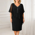 Velora – Rhinestone Look V-Neck Chiffon Like Cape Midi Dress