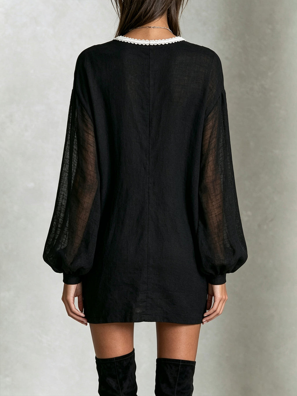 Black Mini Dress With Ivory Crochet Trim
