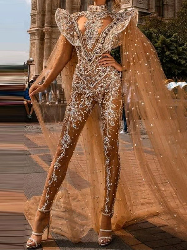 Sequined Embroidered Falbala Jumpsuits