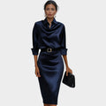 Elegant Draped Satin Midi Dress