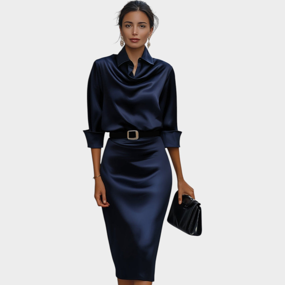 Elegant Draped Satin Midi Dress