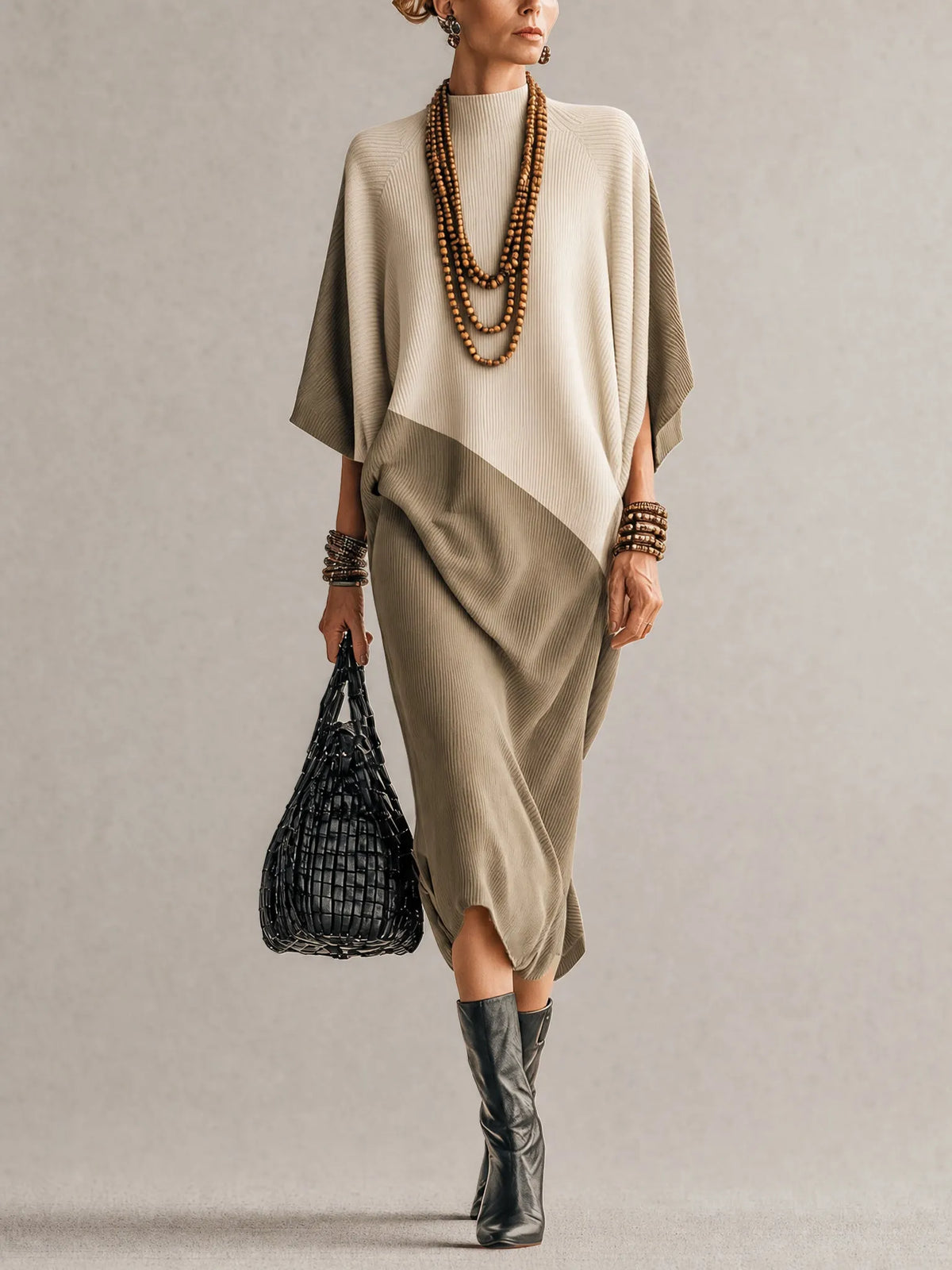 Green Color Block Oversized Knit Maxi Dress
