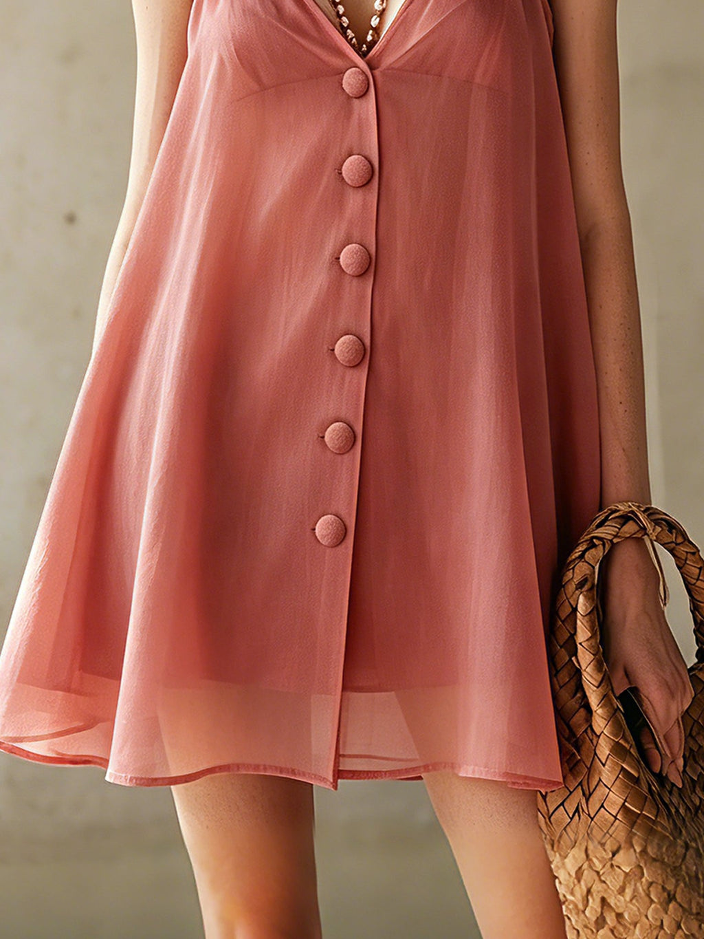 Pink 3D Floral  Strap Mini Dress