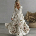 Women's Vintage Boho Pink Rose Floral  Sequins Art Flowy Maxi Dress