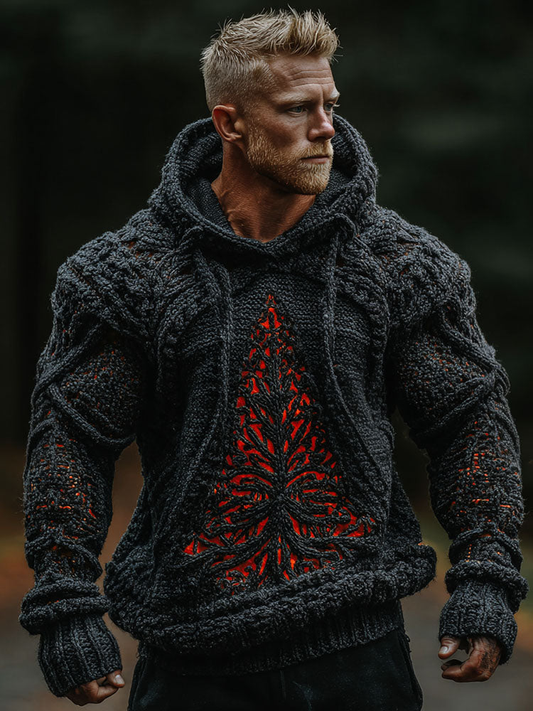 Men's Vintage Christmas Tree Celtic Art Jacquard Art Cozy Hoodie
