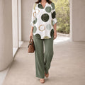 Monica – Women's Abstract Print 2-Piece Set, Blouse and Wide-Leg Trousers