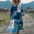 Women's Japanese Style Floral Patchwork Lace Art Linen Dress