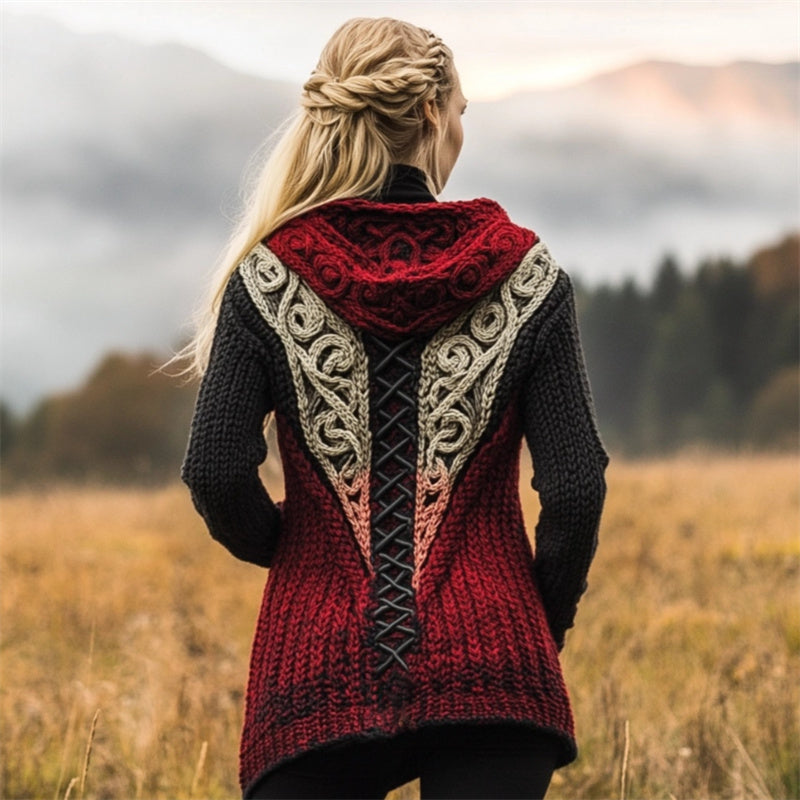 Tribal Gothic Laced Celtic Gradient Cozy Hooded Cardigan
