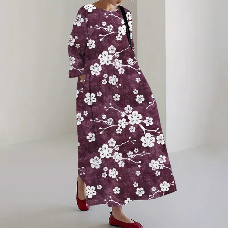 Cherry Blossom Festival Women's Linen Blend Maxi Dress