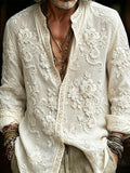 Men's Classy Floral Embroidery Art Cozy Linen Blouse