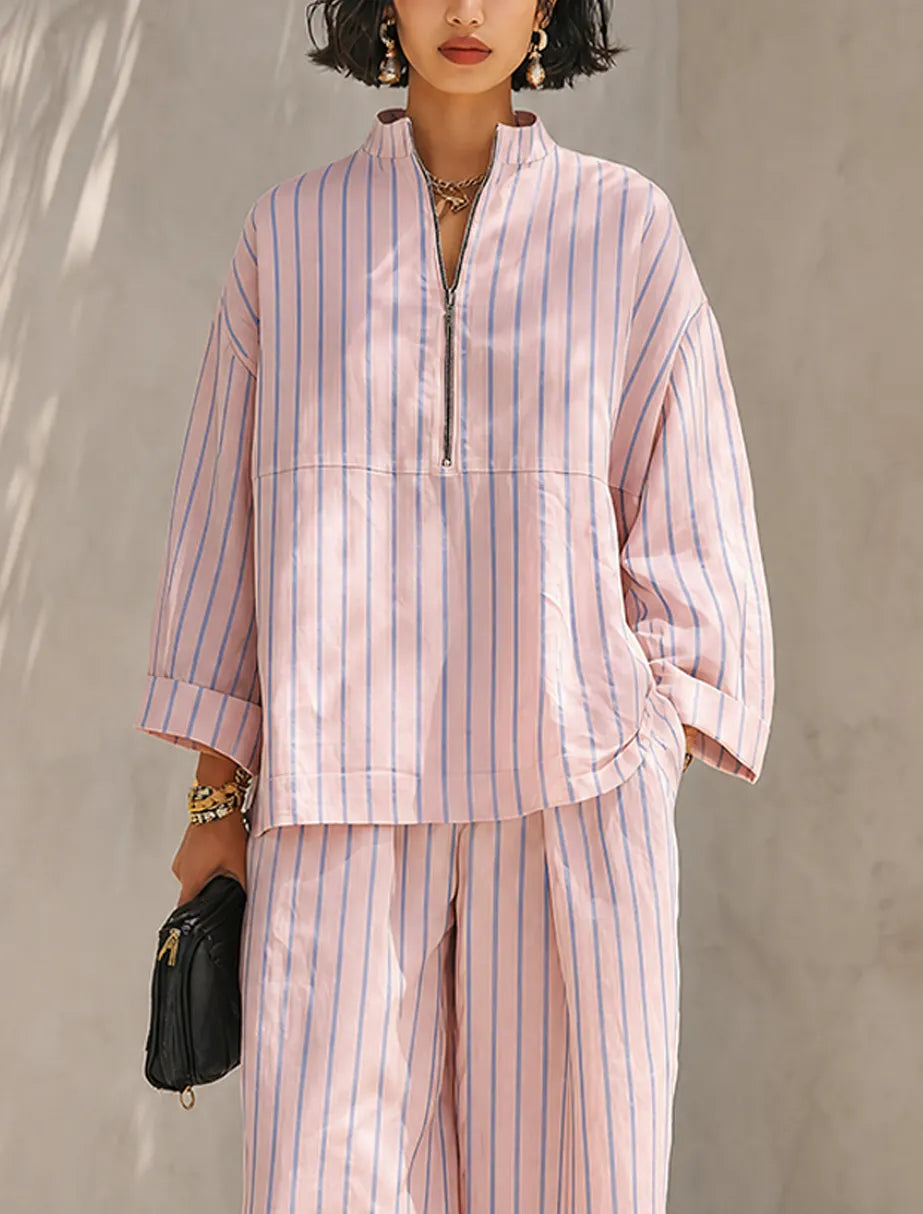 Women's Minimalist Half-Zip Long-Sleeve Top & Wide-Leg Pants Set MDZ0962G3ZRK