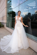 Simple A-Line Lace Wedding Dress, Minimalist Deep V Neck Bridal Gown, Wedding Dress, Lace Wedding Dress, Custom Romantic Wedding Gown