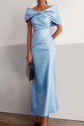 Wedding Guest Party Dress Blue Cape Mother of the Bride Dress